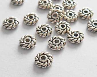 50 - Silky Smooth Small 6x2mm Pewter Daisy Spacers, Antique Silver, Swirl Design, Monkeyshine Beads