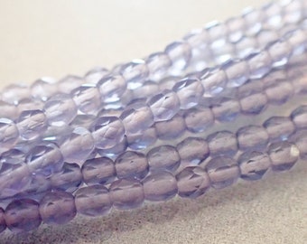 3mm & 4mm Lavender Frost Faceted Fire Polish Round Beads, Matte, Translucent Purple, Czech Republic Glass Beads