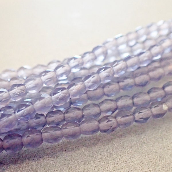 3mm & 4mm Lavender Frost Faceted Fire Polish Round Beads, Matte, Translucent Purple, Czech Republic Glass Beads