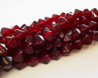 6mm & 8mm Garnet Red Lucerna Smooth Bicone Beads, Transparent, Vintage Style, Czech Republic Glass Beads