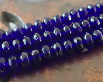 23 - Cobalt Blue 5x3mm Faceted Rondelle Beads, Transparent, Czech Republic Glass Beads