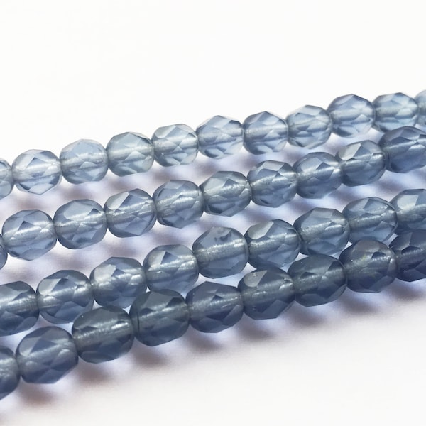 50 - Montana Blue Frost 4mm Fire Polished Faceted Rounds, Matte, Czech Republic Glass Beads (7569)