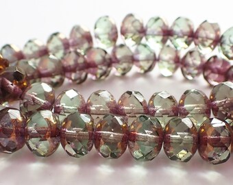 Czech Republic Glass Beads Blue /& Green 12 Silvery Frosted Finish Laguna Celestial 7x4mm Etched Rondelle Beads