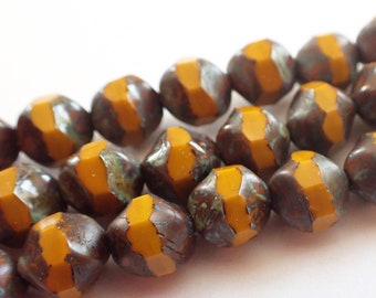 15 8mm Butterscotch Opal Picasso faceted Firepolished Thru Cuts Czech Glass
