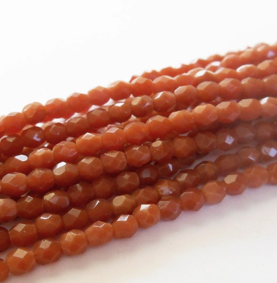 4mm, 6mm, 8mm Milky Caramel Fire Polish Faceted Round Beads