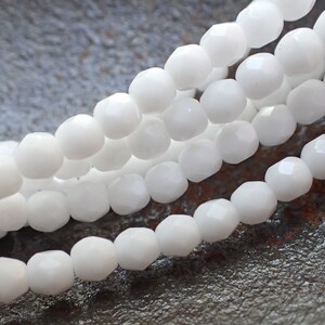 25 - White 6mm Fire Polish Faceted Round Beads, Opaque, Czech Republic Glass Beads