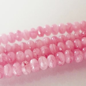 25 - Pink Swirl 5x3mm Faceted Rondelle, Czech Glass