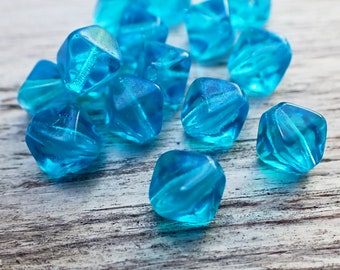 15 - Aqua Blue Lucerna 8mm Smooth Bicone Beads, Transparent, Vintage Style, Czech Republic Glass Beads