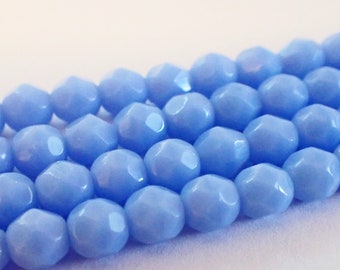 25 - Cornflower Blue 6mm Fire Polished Faceted Round Beads, Opaque, Czech Republic Glass Beads (3100)