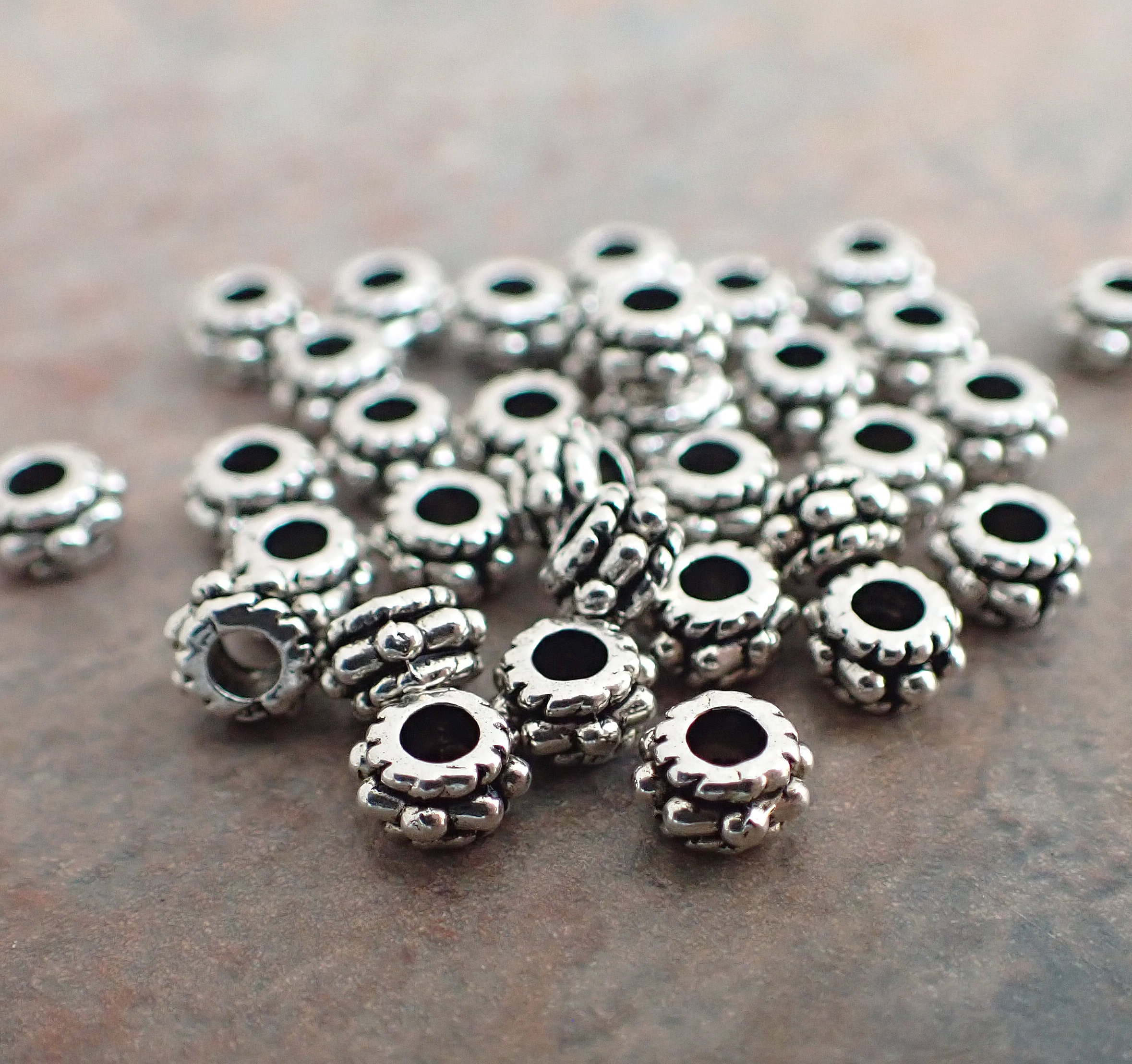 50 -  Antique Silver 5x3mm Spacer Beads, Pewter, Monkeyshine Beads