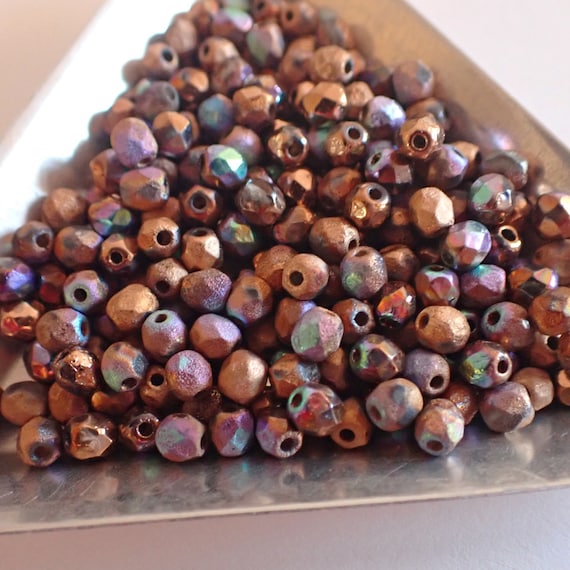 Czech 4mm Glass Firepolished Round Beads Clear Bronze