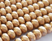 10 - Matte Gold 7x5mm Faceted Rondelle Beads, Opaque, Czech Republic Glass Beads