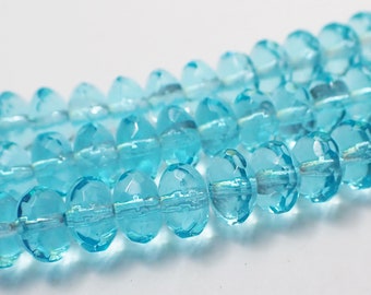 12 - Aqua Blue 7x4mm Faceted Rondelle Beads, Transparent, 7x5mm, Czech Republic Glass Beads