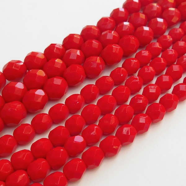 3mm, 4mm Red Opaque Fire Polished Faceted Round Beads, No Orange Tones, Czech Republic Glass Beads