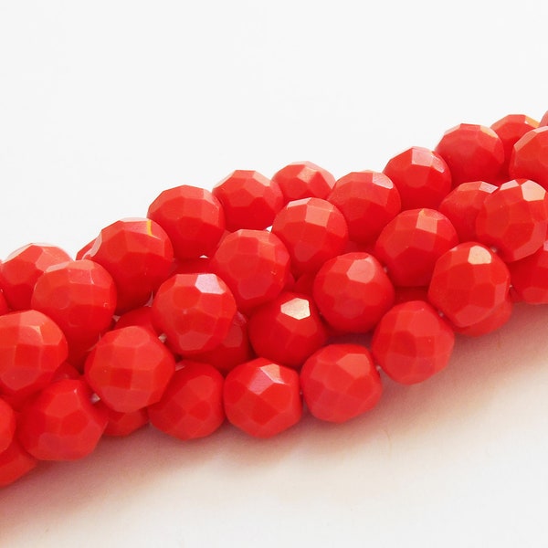 15 - Matte Coral Orange 8mm Fire Polish Faceted Round Beads, Opaque, Czech Republic Glass Beads