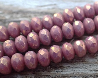 5x3mm, 7x5mm Violet & Golden Luster Faceted Rondelle, Opaque, Czech Republic Glass Beads