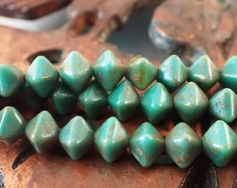 35 - Turquoise Green Picasso 7mm Bicone Beads, Matte Finish, Opaque, Czech Republic Glass Beads