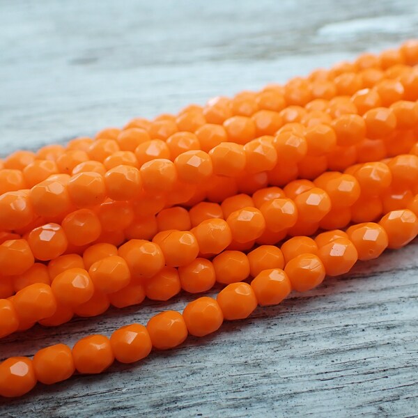 50 - Tangerine Orange 4mm Opaque Fire Polished Round Beads, Czech Republic Glass Beads