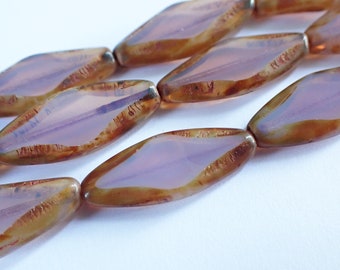 4 - Lavender Opal 25x10mm Diamond Cut Spindle Beads, Picasso Finish, Table Cut, Czech Republic Glass Beads (868)