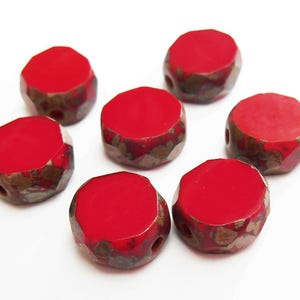 LETZTE! 10 - Echte Rote Picasso 8 mm facettierte abgeschrägte Tischperlen, keine Orangetöne, Tischschliff, Tschechische Glasperlen, Tischschliff
