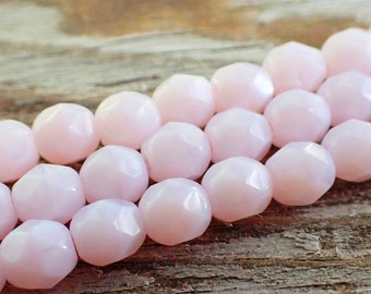 4mm, 6mm Rose Pink Alabaster Faceted Fire Polish Round Beads, Translucent, Czech Republic Glass Beads