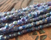 50 - Rustic Blueberry 4mm Etched Faceted Fire Polished Round Beads, Matte Finish, Mixed Colors, Czech Republic Glass Beads