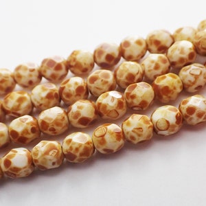 3mm & 6mm White Picasso Fire Polish Faceted Round Beads, Opaque, Czech Republic Glass Beads