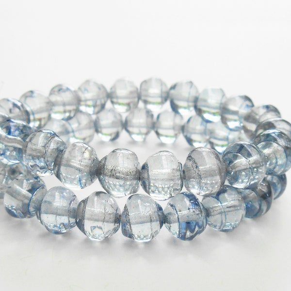 20 - Pale Montana Blue 8mm Round Baroque Snail Beads, Transparent, Lumi Finish, Czech Republic Glass Beads