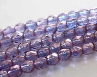 44 - Lumi Amethyst 4mm Fire Polish Faceted Round Beads, Transparent, Czech Republic Glass Beads (15726)