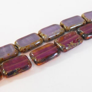 8 - Amethyst Picasso 12x8mm Table Cut Rectangle Beads, Transparent, Czech Republic Glass Beads,