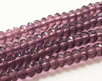 25 - Amethyst 5x3mm Faceted Rondelle, Transparent, Czech Republic Glass Beads