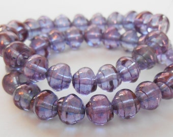 20 - Amethyst 8mm Round Baroque Snail Beads, Transparent, Lumi Finish, Czech Republic Glass Beads