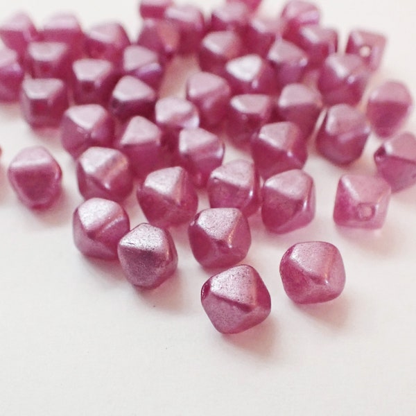 25 - Orchid Satin 6mm Lucerna Smooth Bicone Beads, Purple, Pink, Opaque, Matte Metallic, Czech Republic Glass Beads