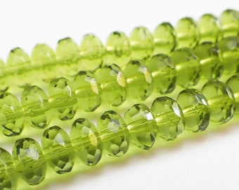 5x3mm, 7x4mm & 9x6mm Olive Green Faceted Rondelles, Transparent, Czech Republic Glass Beads