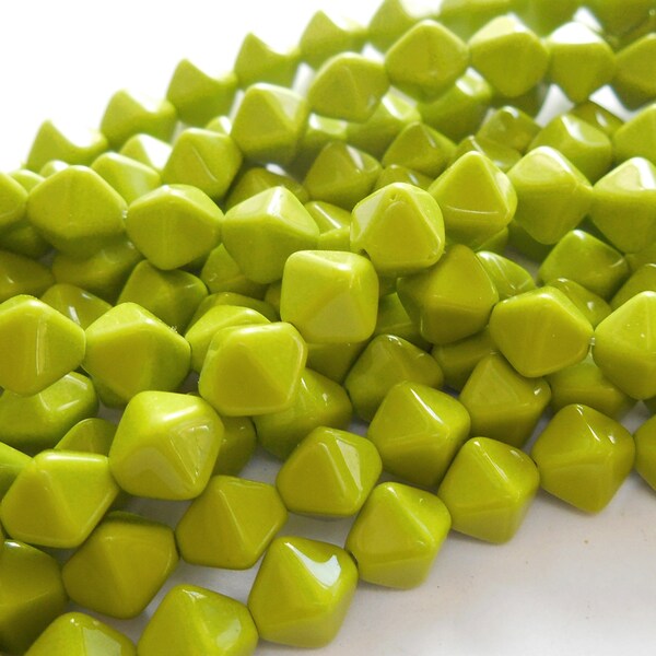 BULK SALE! 12 strands - Lime Green Smooth Bicone Beads, Opaque, Lucerna, Lantern, Czech Republic Glass Beads