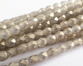 50 - Matte Sueded Gold 4mm Fire Polished Faceted Round Beads, Black Diamond, Translucent, Czech Republic Glass Beads