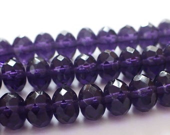 7x4mm, 9x6mm Deep Violet Faceted Rondelle Beads, Very Dark Purple, Transparent, Czech Republic Glass Beads