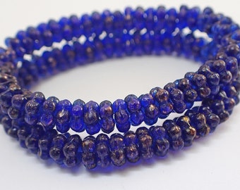 50 - Cobalt Blue & Bronze 5mm Forget Me Not Flower Spacer Beads, Translucent, Czech Republic Glass Beads