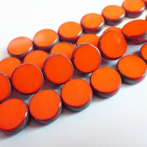 6 - Orange Picasso 11mm Table Cut Coin Beads, Opaque, Czech Republic Glass Beads