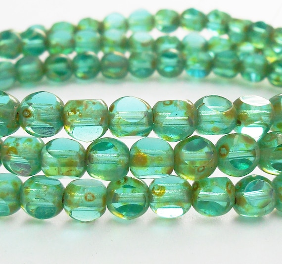 Picasso 25 6 mm Czech Glass Antique Style Triangle Beads Teal