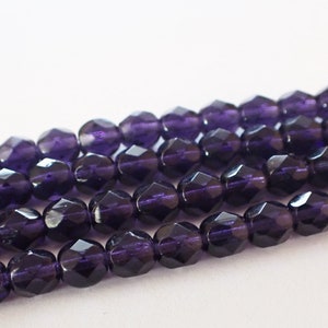 Tiefviolette 6 mm & 8 mm Feuer Polish facettierte runde Perlen, Transparent, sehr dunkles Lila, Tschechische Glasperlen