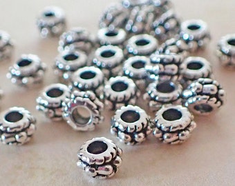 50 -  Antique Silver 5x3mm Spacer Beads, Pewter, Monkeyshine Beads