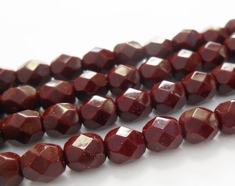 3mm & 4mm Dark Chocolate Brown Fire Polish Faceted Round Beads, Opaque, Czech Republic Glass Beads