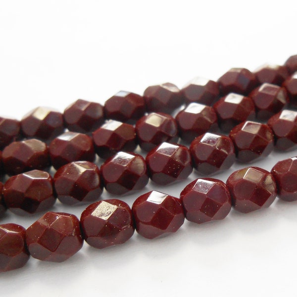 3mm & 4mm Dark Chocolate Brown Fire Polish Faceted Round Beads, Opaque, Czech Republic Glass Beads