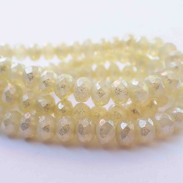 5x3mm, 8x6mm Ivory & Mercury Finish Faceted Rondelle Beads, Translucent, 9x6mm, Czech Republic Glass Beads