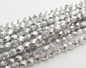 Etched 3mm, 6mm, 8mm Silver Ore Faceted Fire Polished Beads, Czech Republic Glass Beads, Rough Stone Like Finish