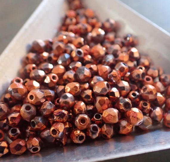 Perle di vetro sfaccettate rotonde lucidate a fuoco ceco foderate in rame cristallo 4mm 6mm 8mm su filo da 16 pollici Perline di vetro ceco lucidate a fuoco - Italia