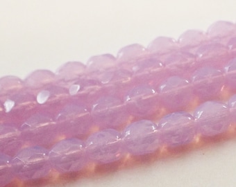 15 - Violet Opal 8mm Faceted Fire Polished Round Beads, Czech Glass