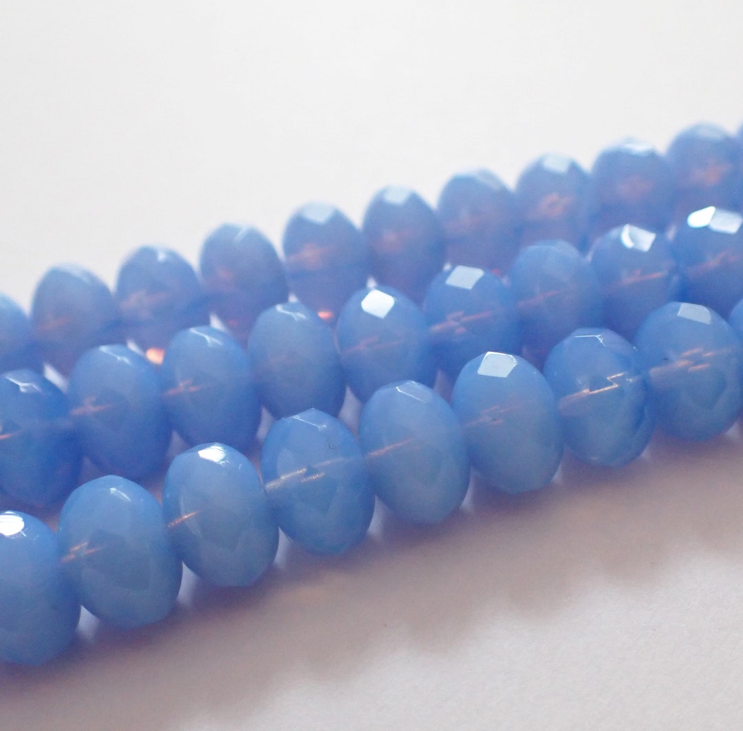 10 Cornflower Blue Opal 9x6mm Faceted Rondelle Beads, Translucent