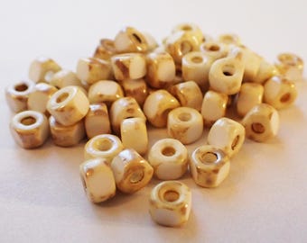 25 - White Picasso 6x3mm 3-Cut, Opaque Trica, 2/0 Faceted Seed Beeds, Czech Republic Glass Beads